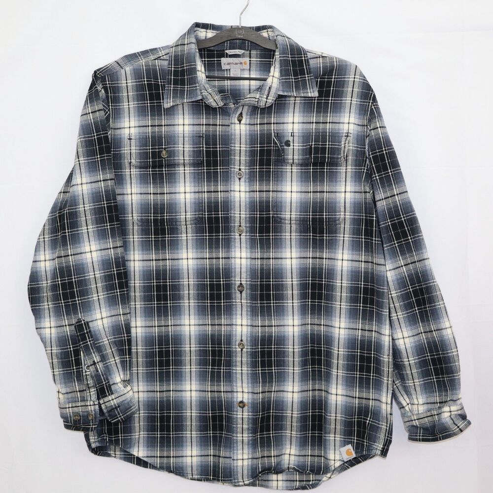 Carhartt Men's Flannel Button-Up Shirt Plaid Pattern Long Sleeve Size Large